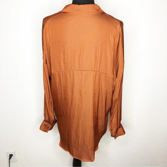 Free People Starry Dreams burnt orange silky v neck tunic top size Medium - Picture 15 of 16
